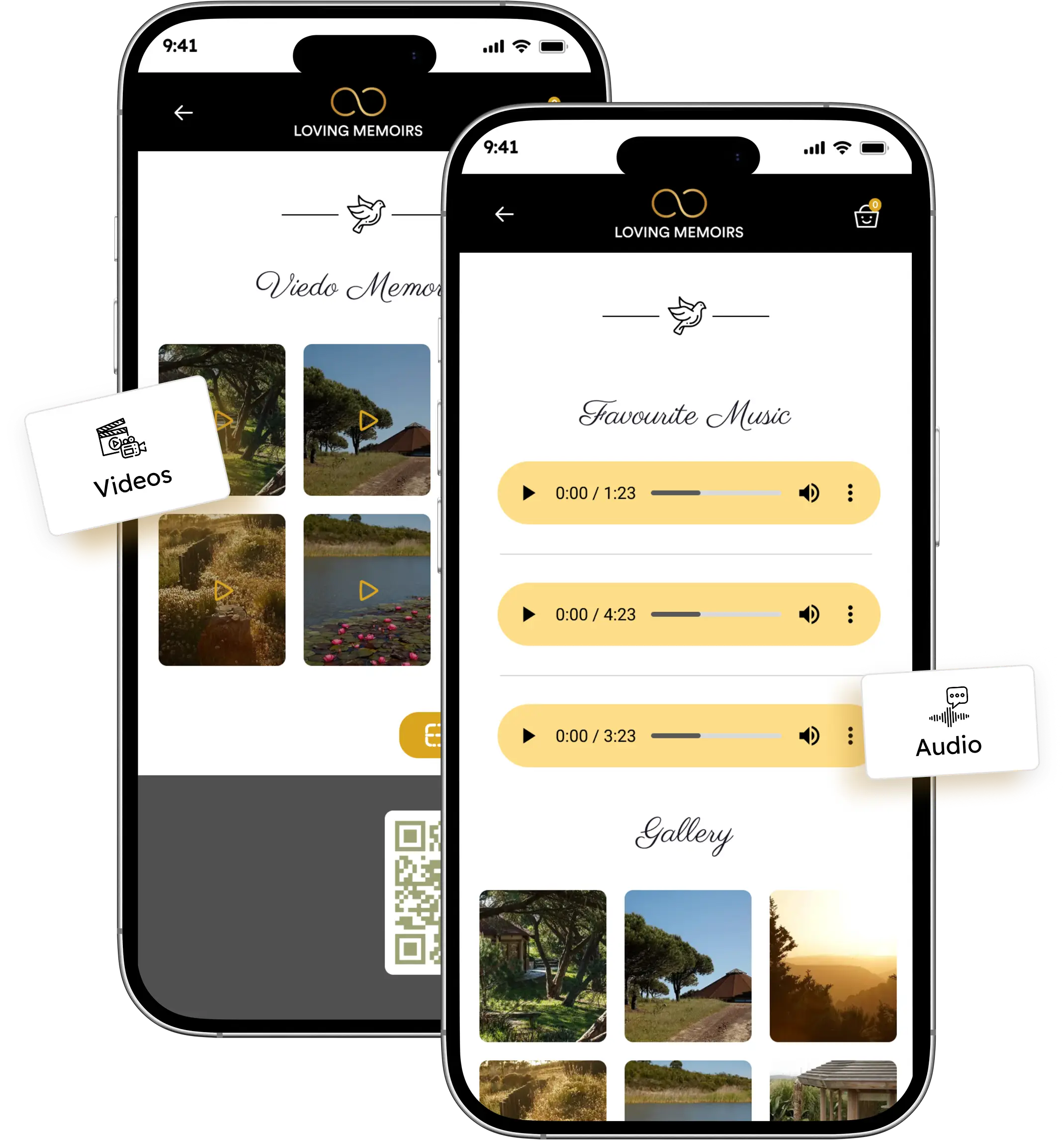 Audio and video memories on a memorial page